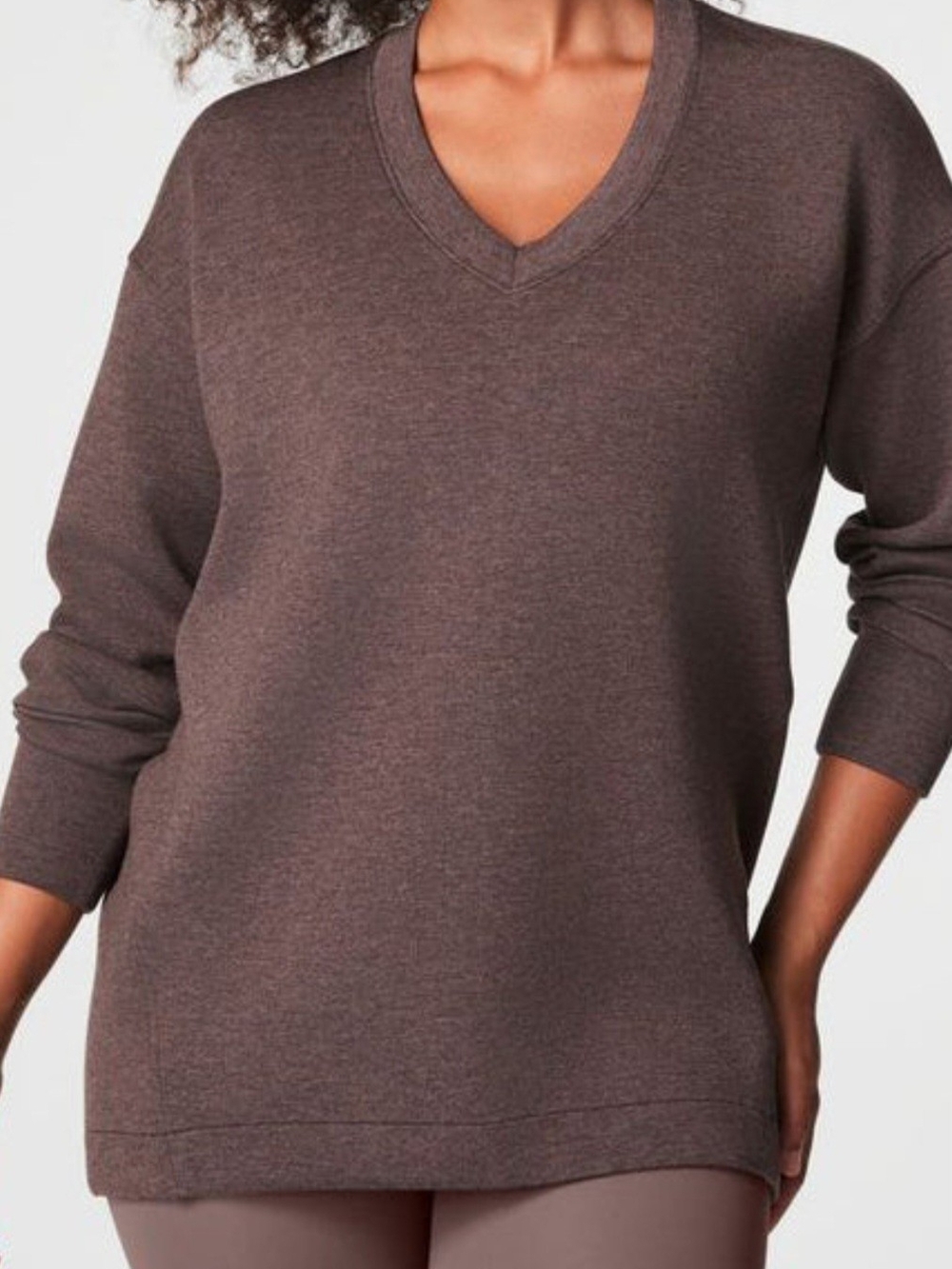 SPANX AirEssentials Brushed V-Neck Sweater Heather Chocolate Brown